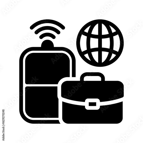 Global Business and Wireless Connectivity, a Suitcase and remote, Perfect for International Travel, Mobile Commerce, and Worldwide Business Concepts.