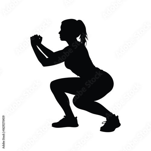 Silhouette of a woman performing a squat exercise for fitness training