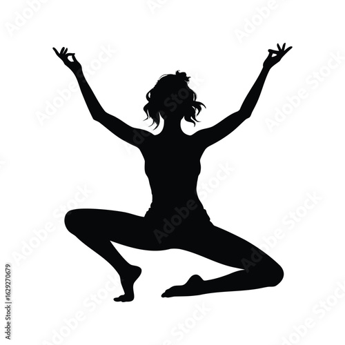 Silhouette of a woman practicing yoga in a seated squat position