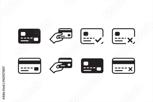 Credit Card Payment Icon Set Showing Approved and Declined Transactions