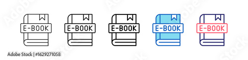 Ebook Icon In 5 Different Styles Set Collection.   