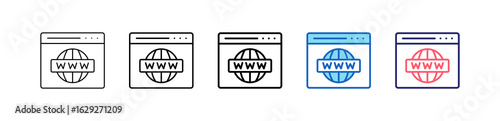 Browser Icon In 5 Different Styles Set Collection.   