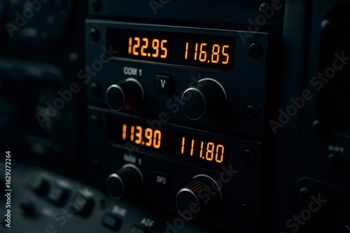 Airplane radio communication and navigation system displaying frequencies