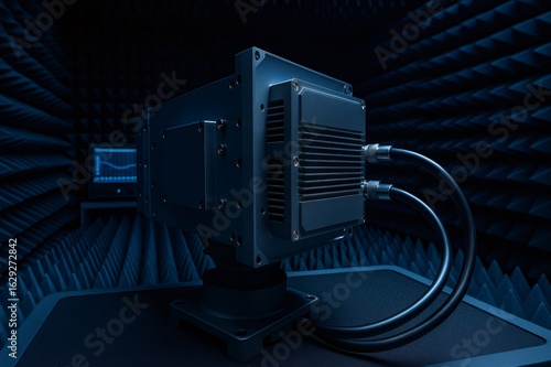 Electronic device undergoing electromagnetic compatibility test in anechoic chamber