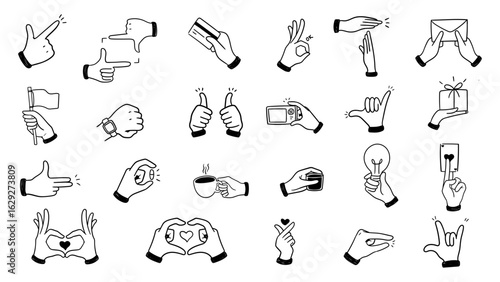 Hand-drawn doodle sketch icons of hand gesture