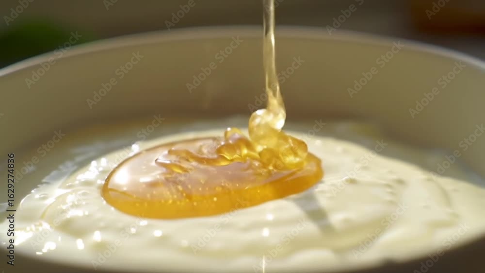 Starting the day with a healthy and natural breakfast of fresh yogurt topped with sweet golden honey Starting the day with a healthy and natural breakfast of fresh yogurt topped with sweet golden honey