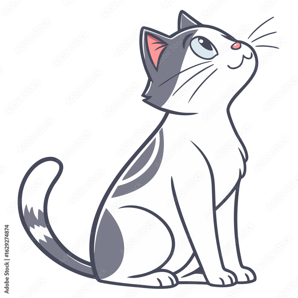 Naklejka premium Vector art of cute cartoon cat sitting and looking up isolated on white background