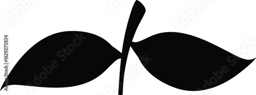 Abstract sprout with two leaves icon. Minimalist black plant silhouette vector on white background.