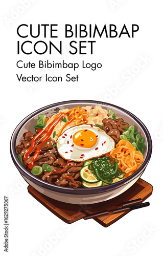 Cute bibimbap logo vector icon set