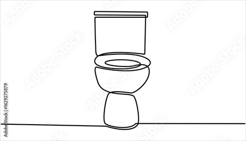 Continuous one line drawing of hygienic flush toilet, Single line drawing illustration of Toilet. Bowl icon line continuous drawing vector. Toilet in continuous line art drawing style.