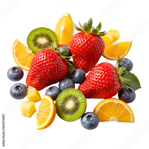 Assorted Seasonal Fruits with Juicy Texture on Transparent Background
