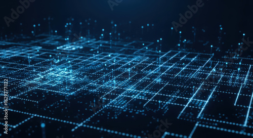 Abstract digital grid with connected dots representing network data flow