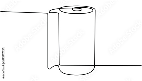 
Continuous single line art of paper roll. One line drawing of a roll of printer paper, a roll of tissue. Toilet paper in one continuous line drawing style, minimalist single line vector illustration.