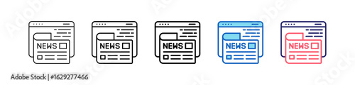 Newspaper Icon In 5 Different Styles Set Collection.   
