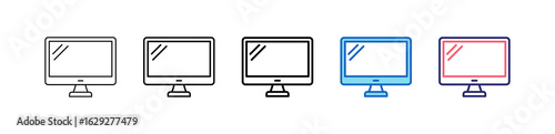 Imac Computer Icon In 5 Different Styles Set Collection.   