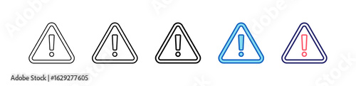 Warning Icon In 5 Different Styles Set Collection.   