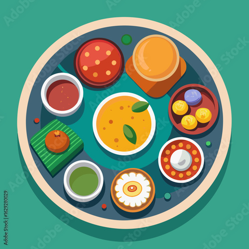 flat design vector of an indian thali