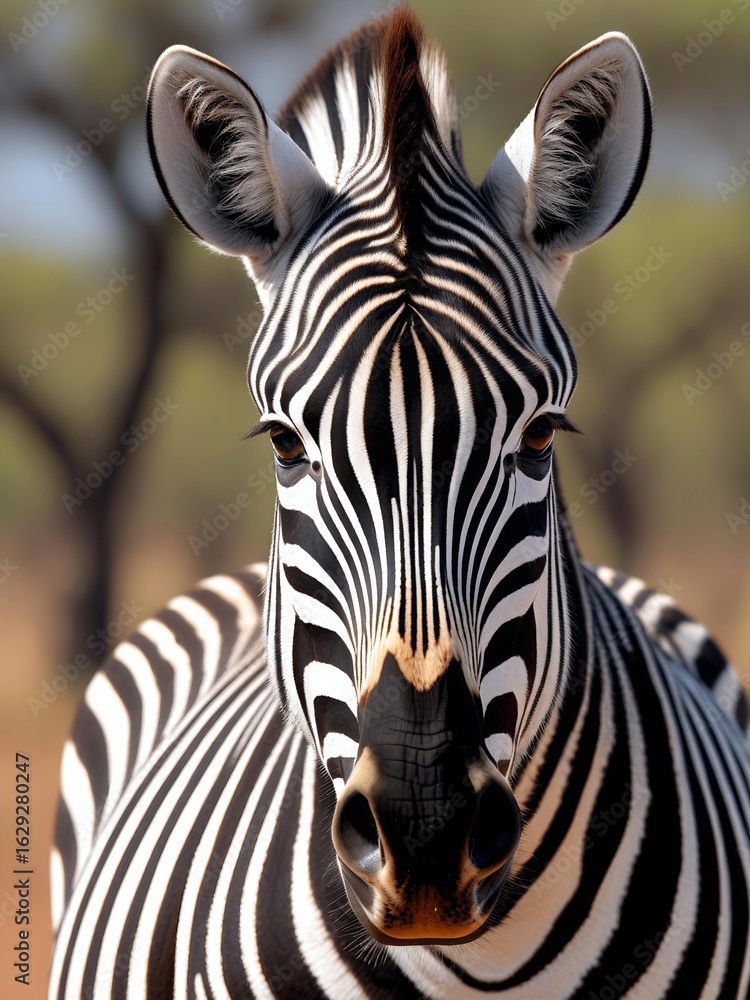 Naklejka premium Close-Up Portrait of a Zebra in the Wild