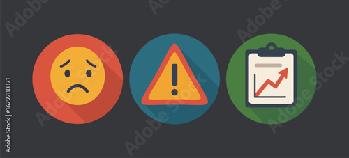 Emotion, Warning, and Report Icons Set – Flat Vector Design