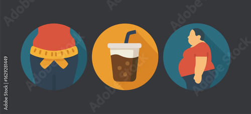 Obesity and Unhealthy Lifestyle Icons Set