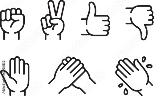 Collection of hand gestures icons for communication and expression
