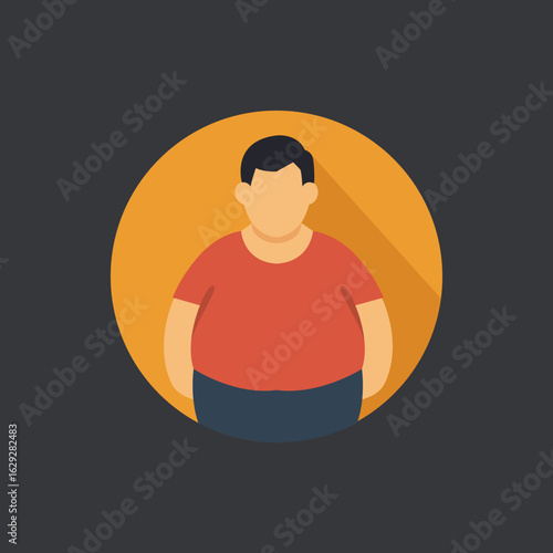 Flat man obesity icon for health campaign, diet program, weight control, and lifestyle awareness design