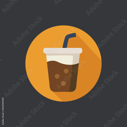Flat soft drink icon for beverage menu, fast food promotion, soda advertising, and unhealthy diet awareness in modern vector style