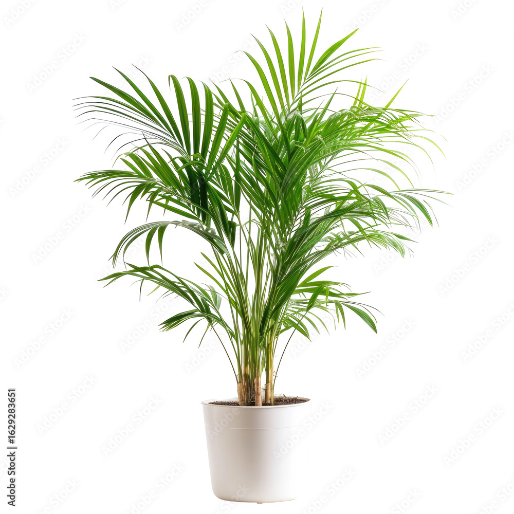 Fototapeta premium A vibrant palm plant in a white pot