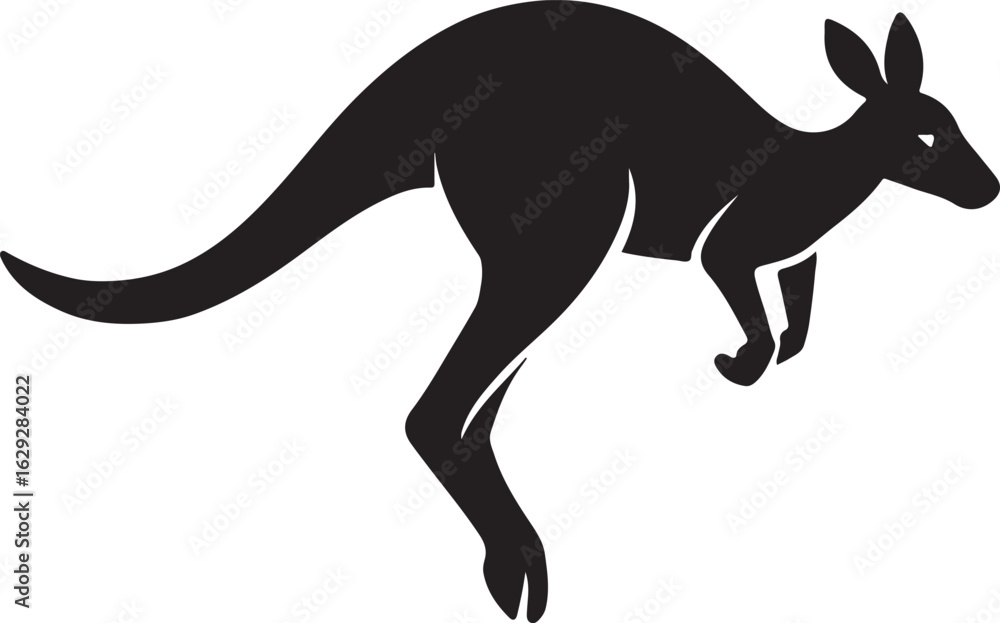 Fototapeta premium Black silhouette of a kangaroo jumping isolated on white background