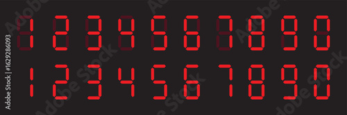red digital numbers 0 - 9 on white background. flat style. red digital numbers icon for your web site design, logo, app, UI. digital numbers symbol. led style digital clock numbers sign