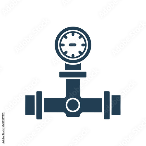 Industrial pressure valve icon with gauge vector design Plumbing control pipe system symbol flat clean illustration.