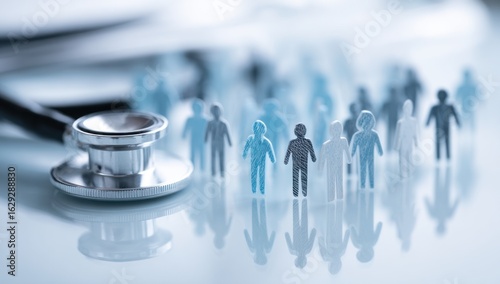 Stethoscope and Diverse Human Figures Representing Healthcare and Community
