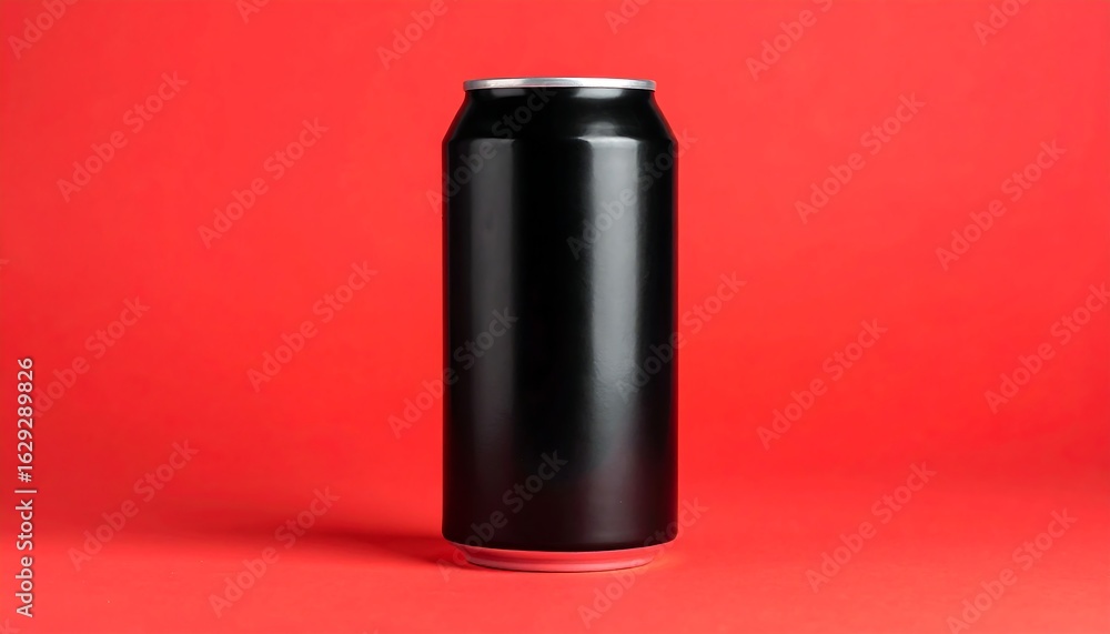 Blank black aluminum can on red background Blank black aluminum can on red background