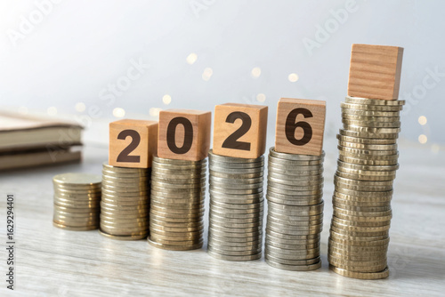 Wallpaper Mural Financial growth and success represented by stacks of coins and the year 2026 Torontodigital.ca