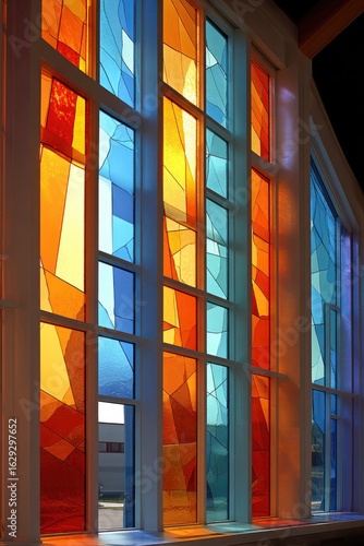 Abstract stained-glass window  warm colors