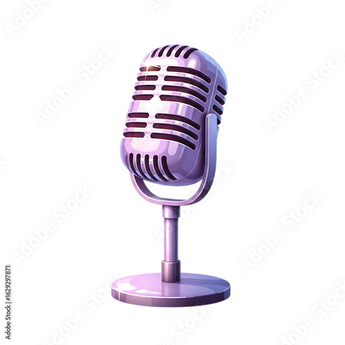 Vintage silver microphone isolated on transparent background