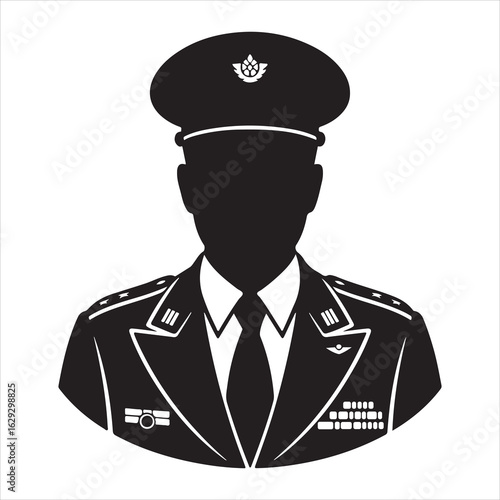 Silhouette of a military officer in uniform with medals and cap