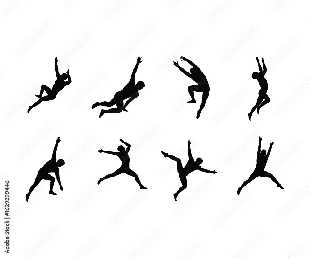 Fototapeta premium Figures in dynamic jumping poses silhouettes collection