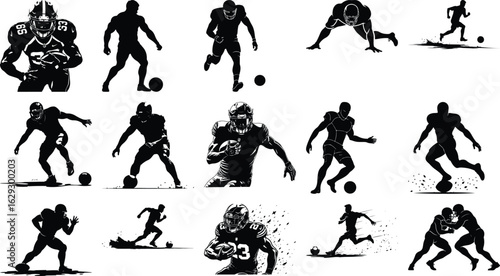 American Football helmet, sports, running   Vector graphics Set" vector bundle