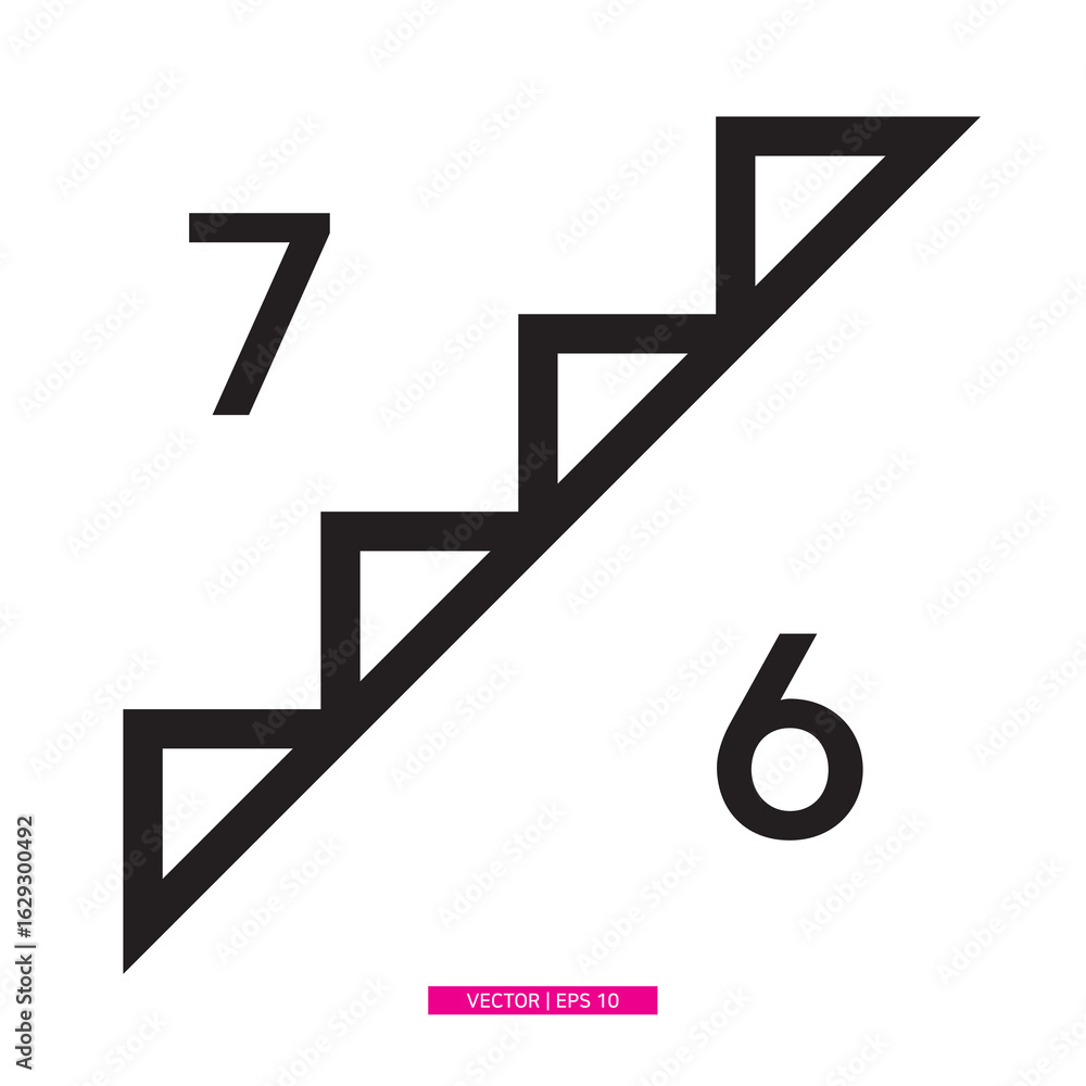 Fototapeta premium Stairs3-6. Black line 7th floor and 6th floor stair display icon. Stair display icon with white background. eps