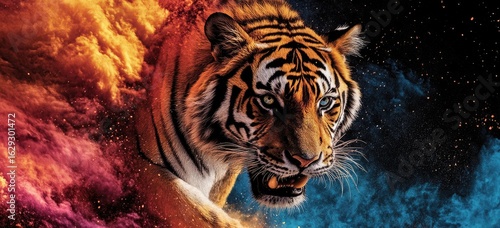 Wallpaper Mural Majestic tiger in vibrant cosmic nebula Torontodigital.ca