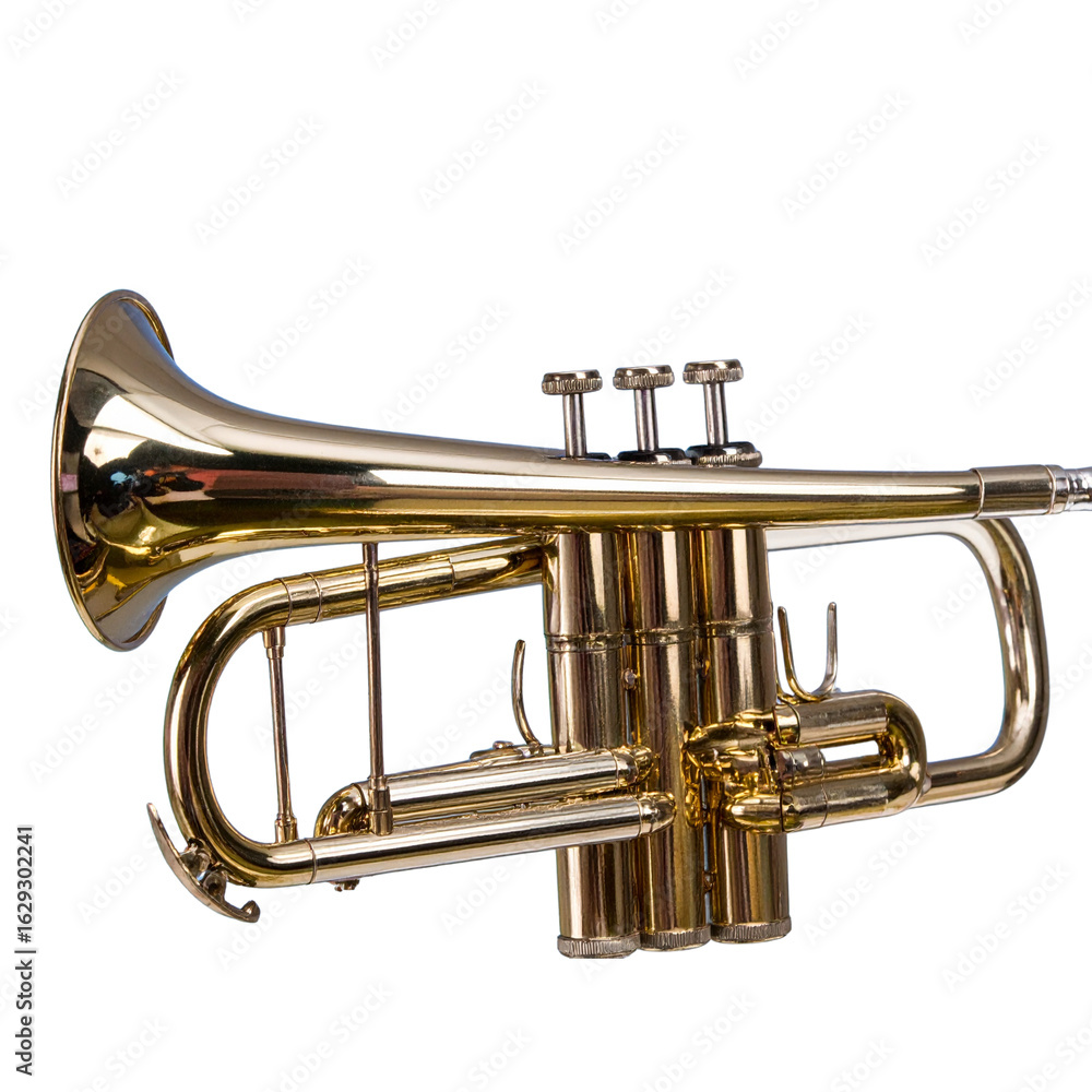 Obraz premium Transparent PNG available Shiny new metallic brass trumpet