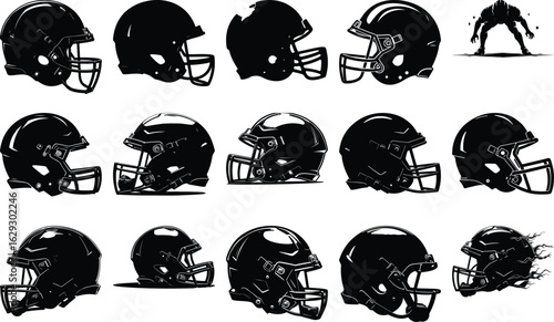 American Football helmet, sports, running   Vector graphics Set" vector bundle