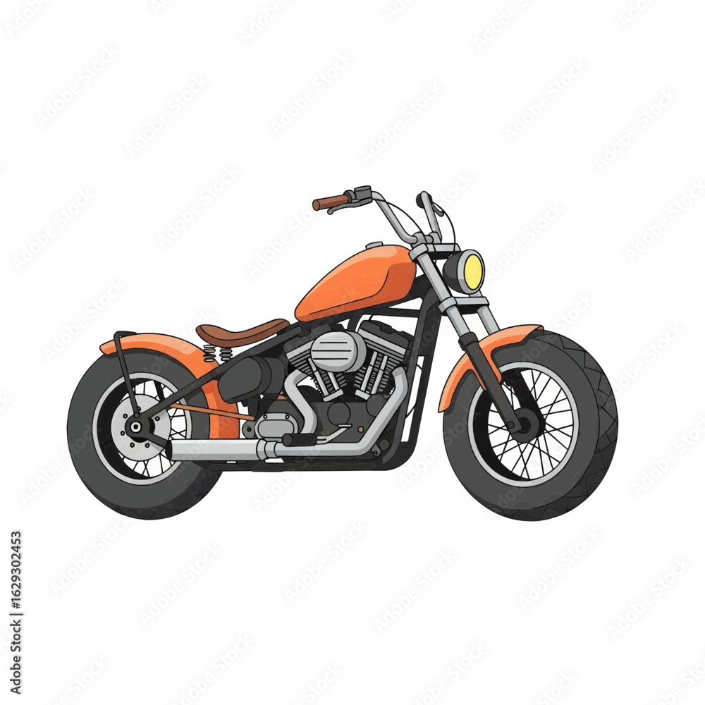 Custom Orange Chopper Motorcycle with Classic Design Isolated on White Background Custom Orange Chopper Motorcycle with Classic Design Isolated on White Background