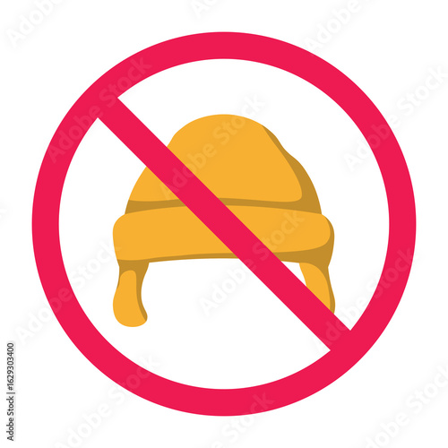 No winter hat sign, forbidden earflap beanie hat sign, outdoor knit cap prohibited symbol