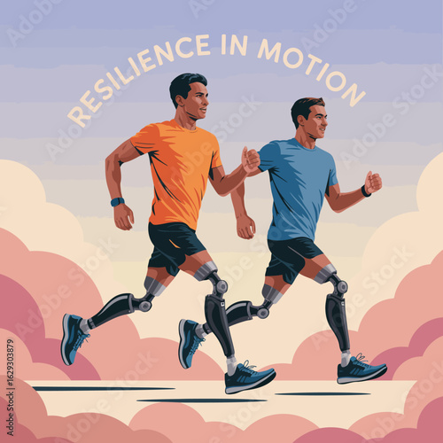 Two resilient runners with prosthetic legs showcase their strength and determination in motion, embodying the triumph of the human spirit and inspiring others through their actions.