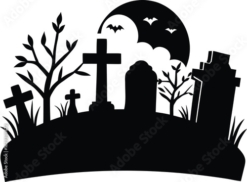 graveyard silhouette vector elements spooky cemetery clipart halloween dark night design