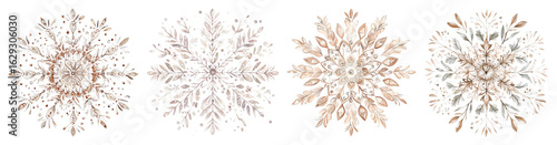 Four Delicate Watercolor Snowflakes With Intricate Floral Patterns Isolated On A Transparent Background Transparent Background