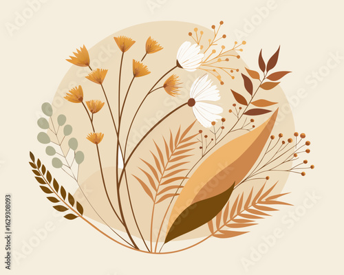 Floral greeting card with hand drawn wildflowers. Vector illustration,cute flowers and leafs isolated icon vector illustration desing vector illustration desing