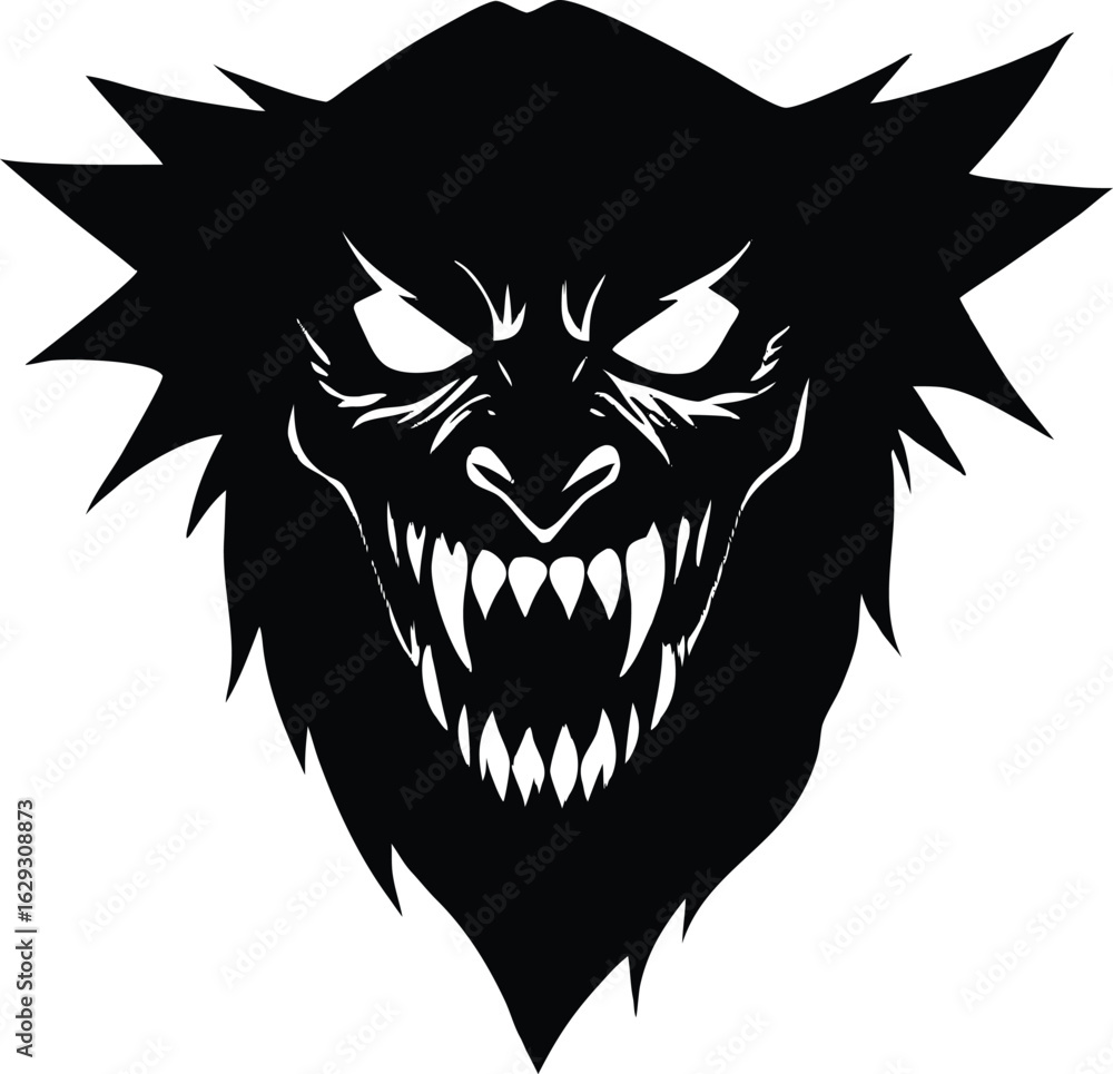 Obraz premium Scary face silhouette clipart illustration, spooky horror face vector design for Halloween 